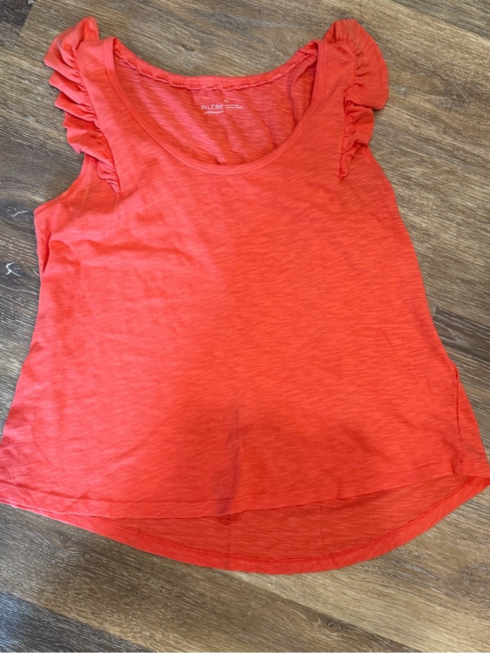 Anthropologie Pilcro Ruffle-Shoulder Tank in Coral